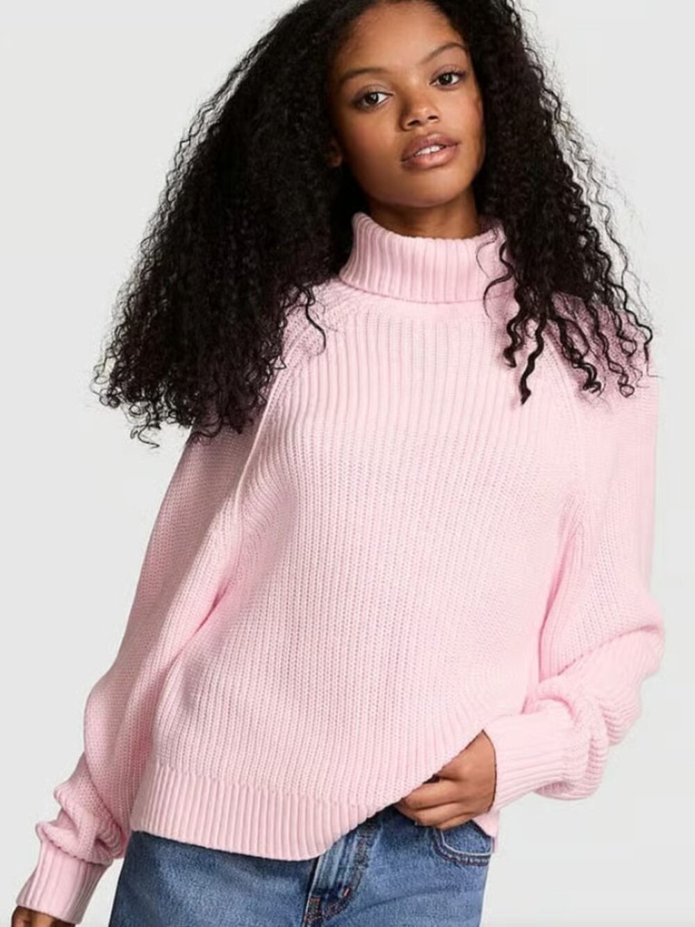 VS PINK Turtleneck Knitted Jumper in Pink Tulip L NWT